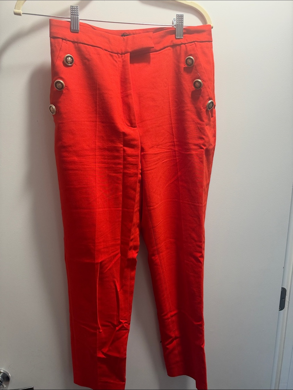 Zara Red High-Waist Button-Accent Cropped Pants